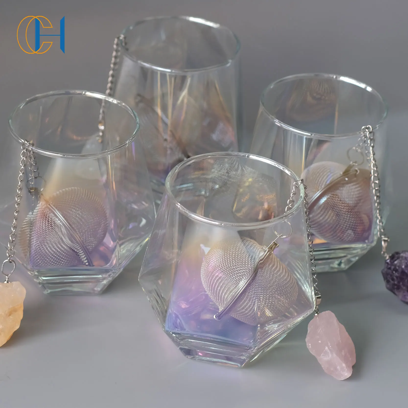 Wholesale Stainless Steel Tea Infusers Natural Crystals Healing Stones Crystal Tea Infuser Strainer Silver Teapot