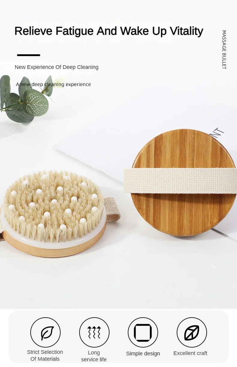 Pig Sideburns Hair Back Rubbing Bath Exfoliating Body Wooden Massage Hand Held Shower Brush