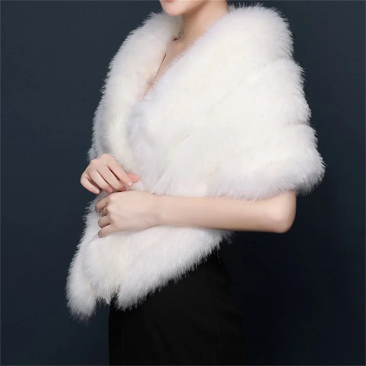 Fashion Accessories Cheap Factory Price Winter White Wedding Shawls Shoulder Wraps Thick Cloak Faux Fur Shawls