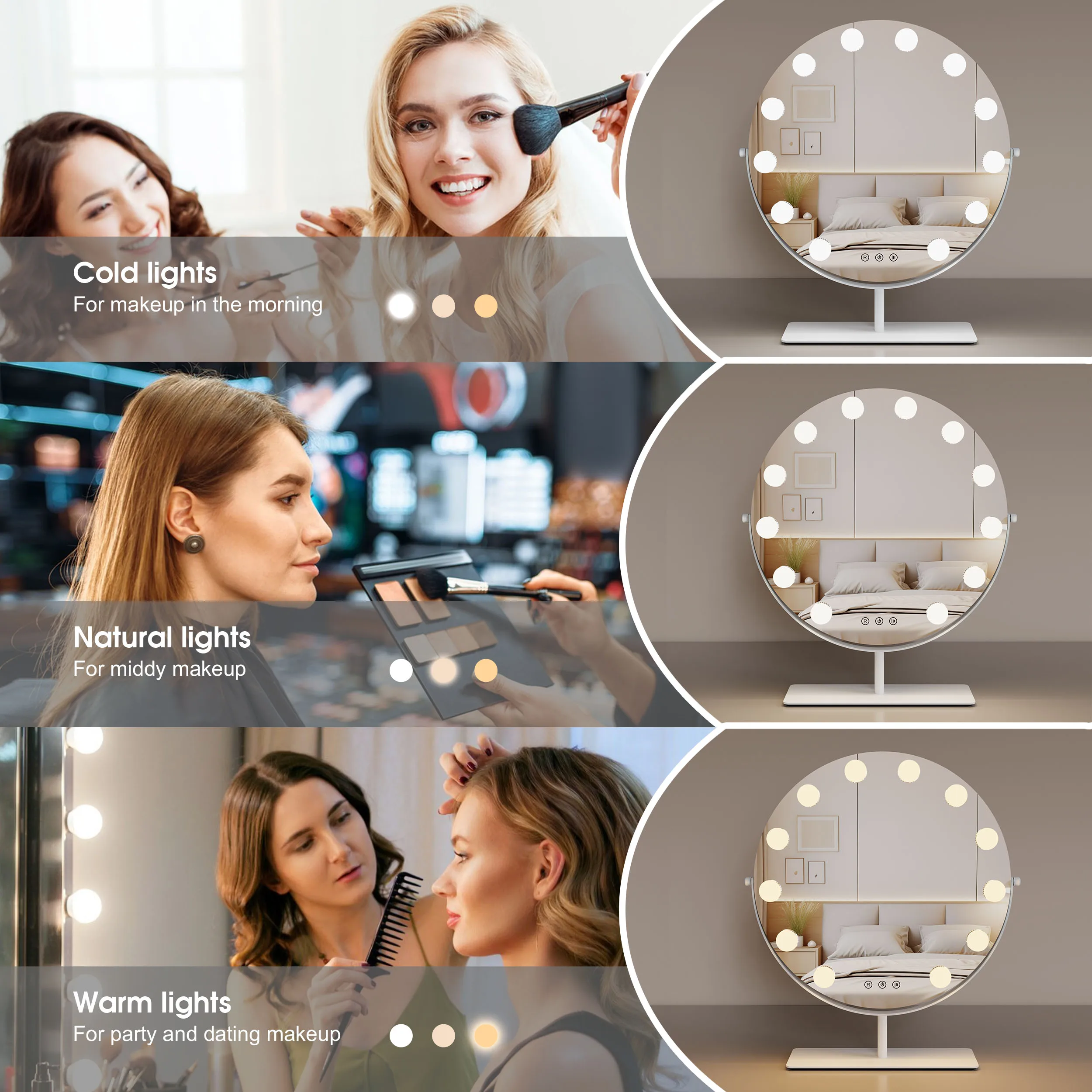 Custom 12v Adapter 12 Pcs G35 Dimmable White Bulbs 43x48cm Metal Frame Makeup Mirror With Led Lights Hollywood Vanity Mirror