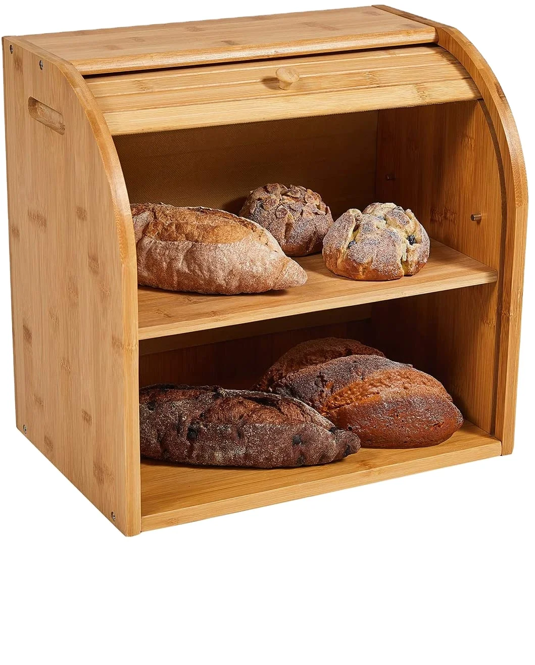 double layers large bread box for kitchen counter wooden large capacity bamboo bread food storage bin