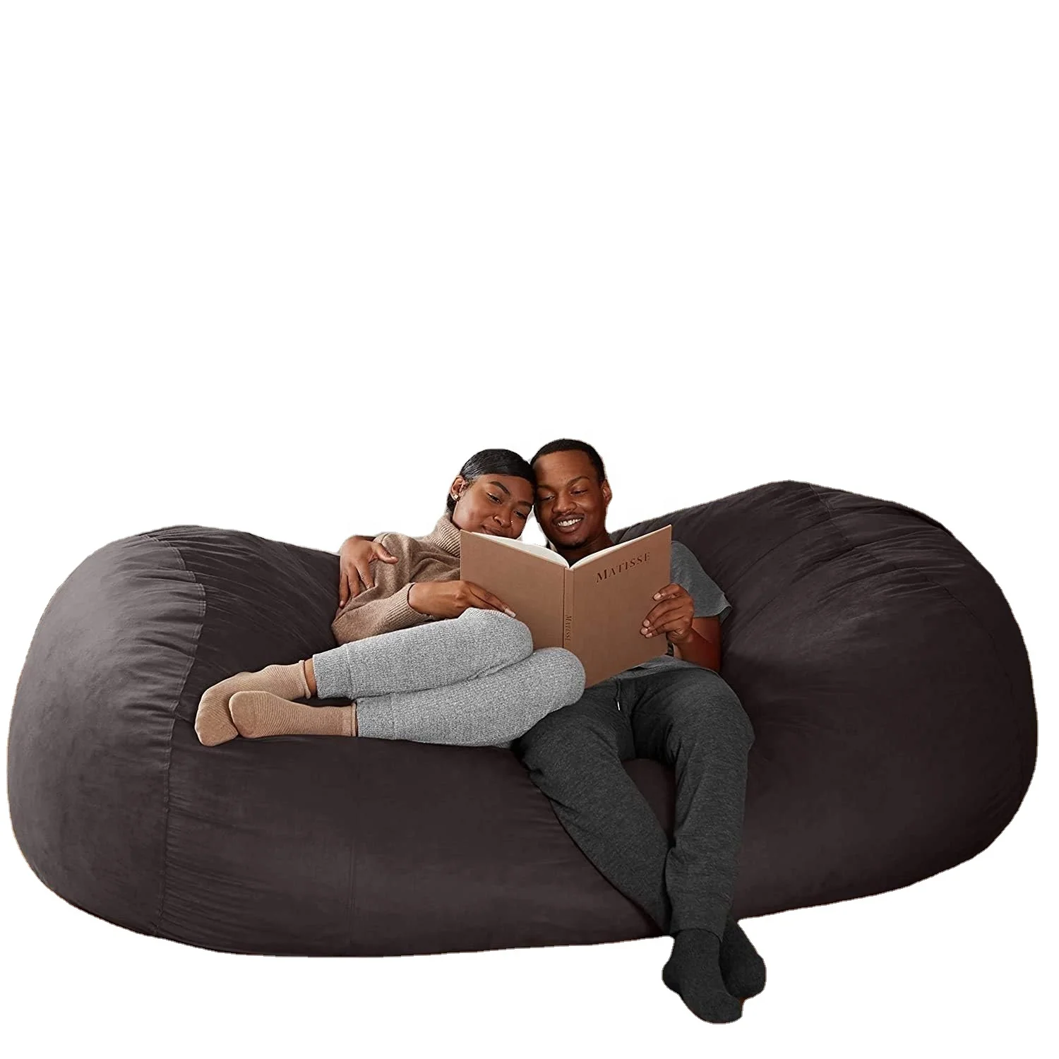Memory Foam Filled Bean Bag sofa with Microfiber Cover, 7 ft, Grey, Solid