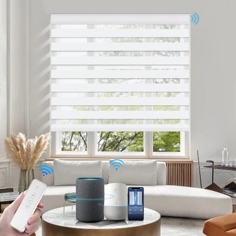 Light Filtering Sheer Shades Motorized Zebra Blinds Compatible with HomeKit Alexa SmartThings Google