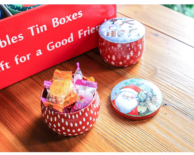 Изысканный Рождественский запас жестяная круглая Рождественская Подарочная коробка с высоким животом Роскошная Рождественская жестяная коробка для конфет для детей