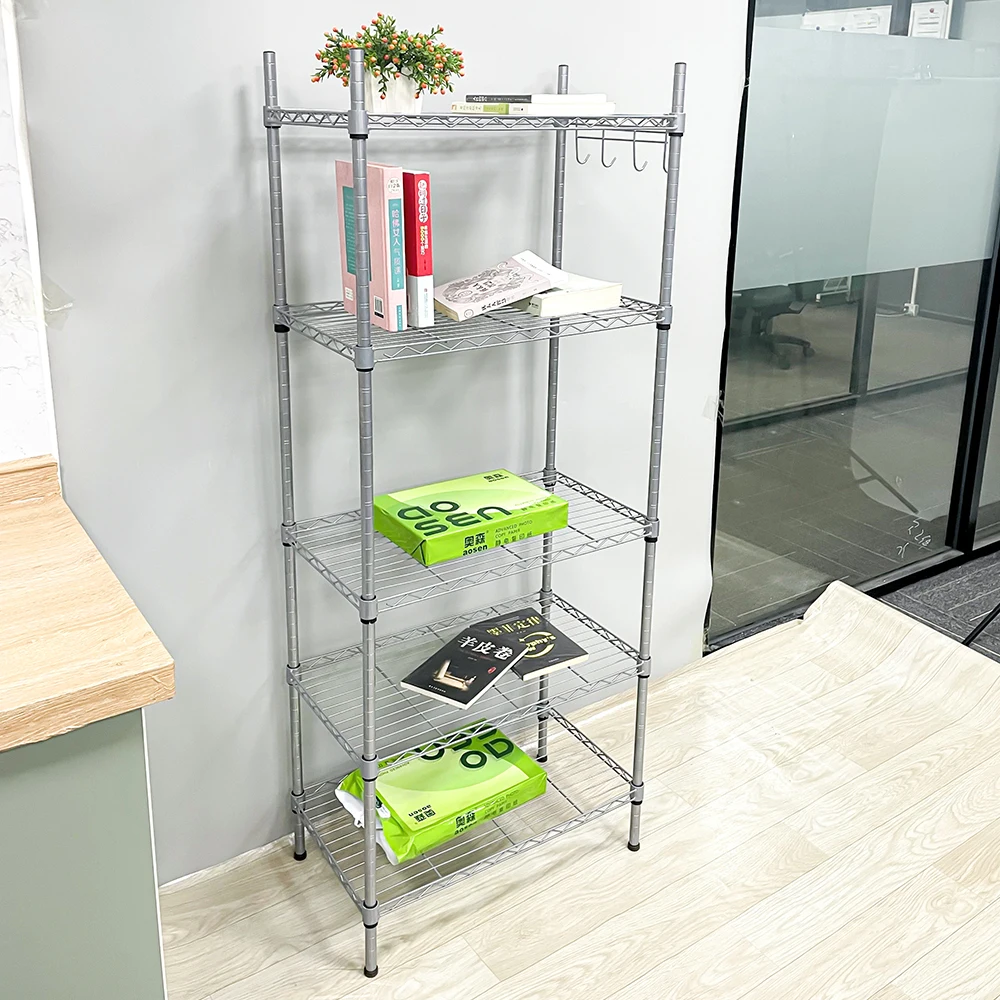 Multi-Tier Metal Kitchen Foldable Storage Rack with Adjustable Plastic Feet