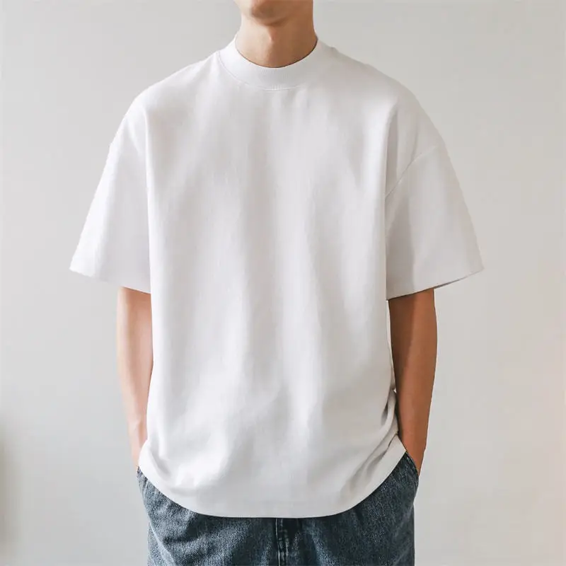 Custom Streetwear Men White Heavyweight T-Shirt Boxy Fit Thick Collar Oversize T Shirt
