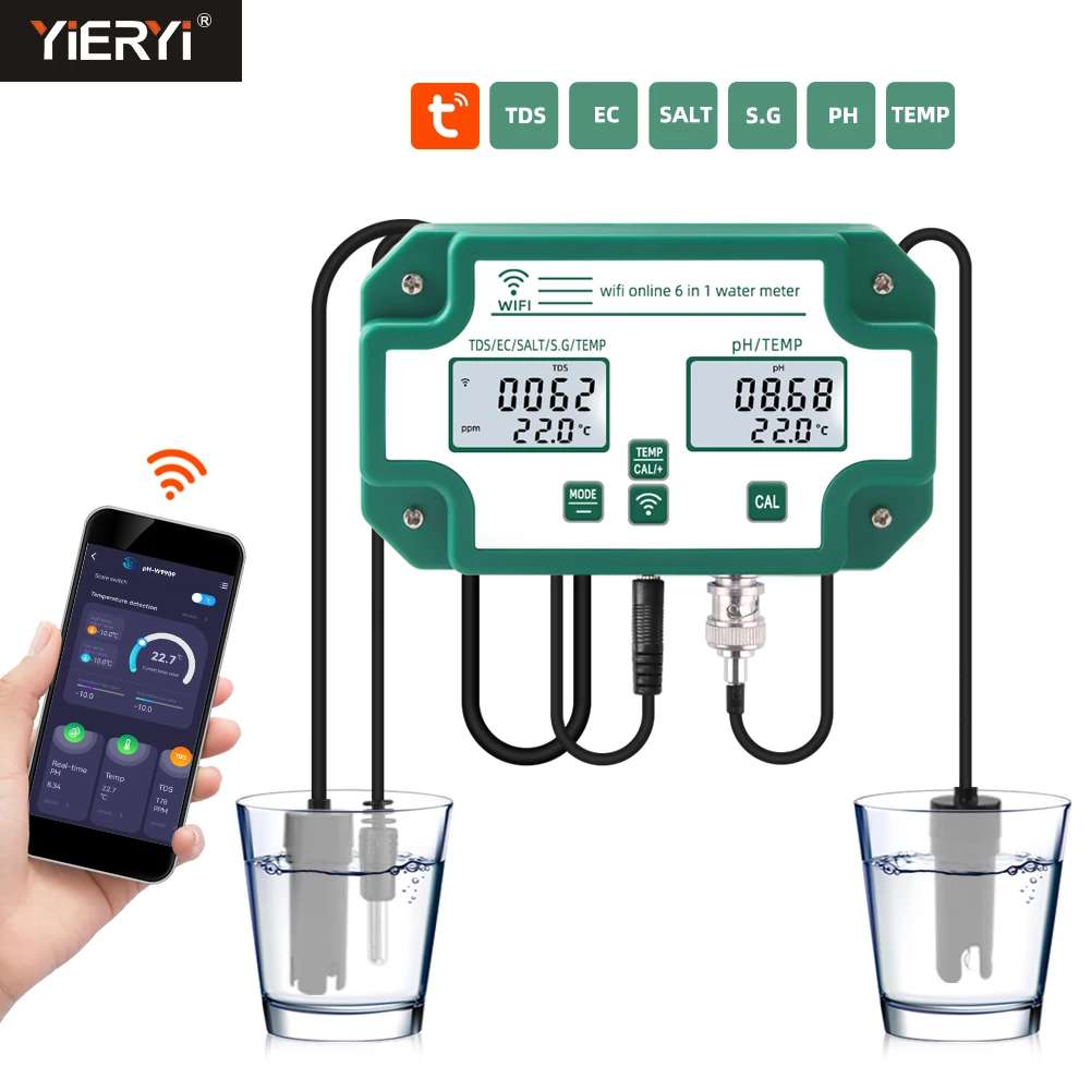 High Quality Smart Tuya  wifi online TDS/EC/PH/Salinity /G.S/Temperature  water quality tester  PH meter