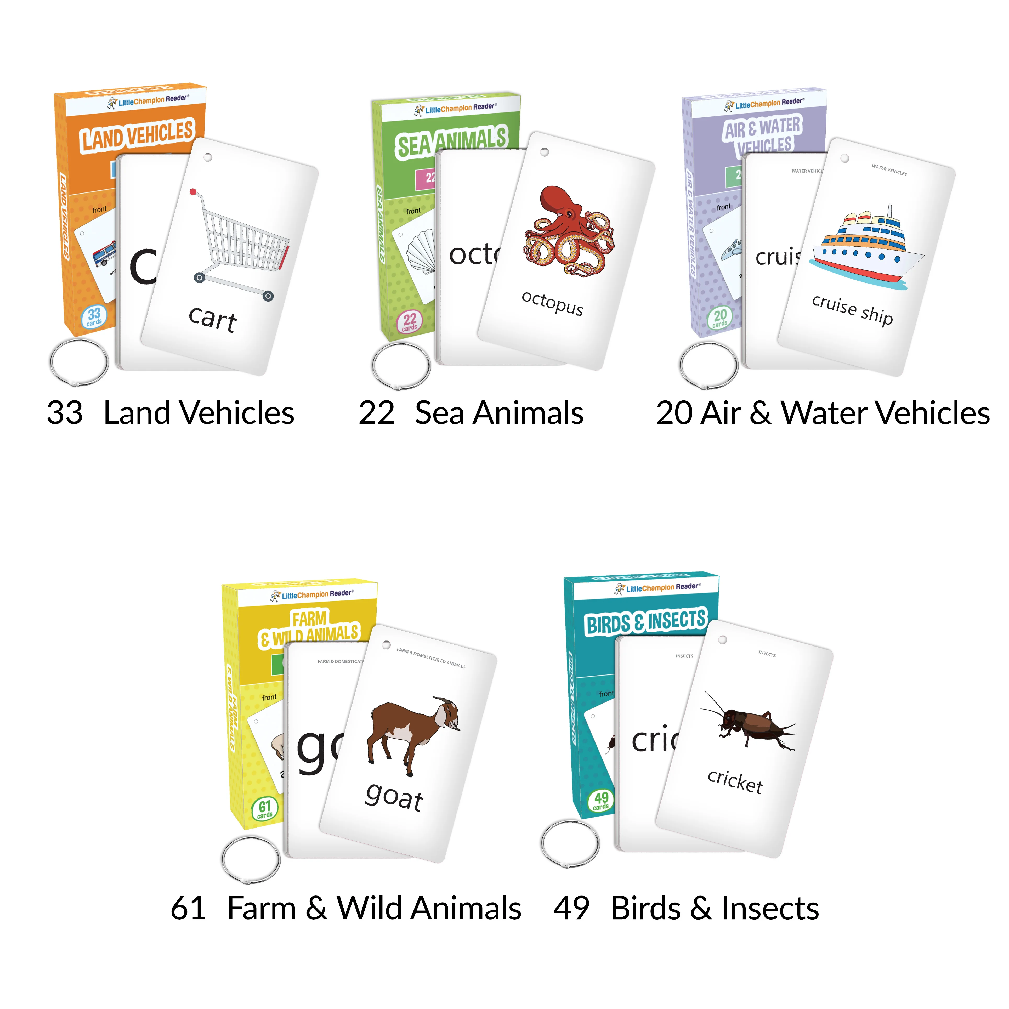 Set memory Flash Cards for Toddlers VEHICLES ANIMALS INSECTS