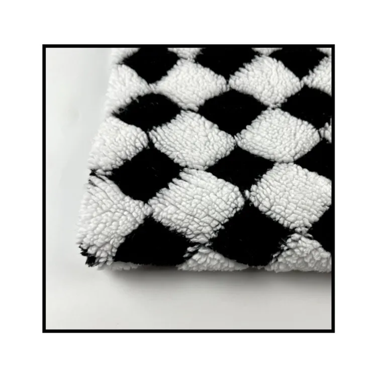 360gsm black and white square sherpa material jacquard fleece fabric