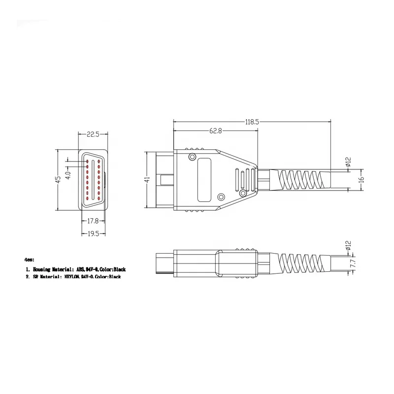 Universal Car Diagnostic Tool OBD2 Male 16 Pin Connector OBD 2 16 Pin OBDII Adaptor J1962 Connector for Car
