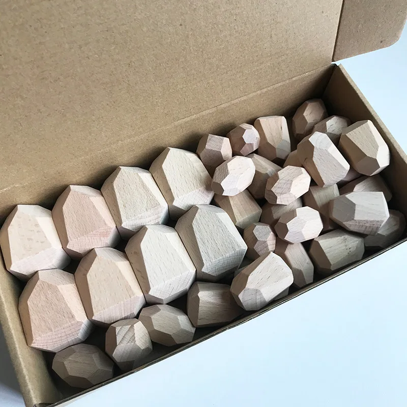 Wooden Rainbow Stacker Baby Colored Stones Manufacturers Custom Handmade Colorful Stone Blocks DIY Wooden Balance Blocks For Kid