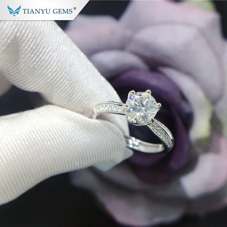  Tianyu 1.0ct драгоценный камень регулировочного кольца ювелирные изделия Кольцо 18k позолоченное 925 серебро муассанит обручальное кольцо для