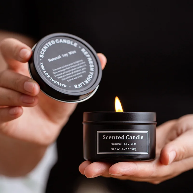 Black Tin Box Candles Scented Soy Wax Home Decorative Aroma Candle with Custom Logo Private Label for Gift Promotion
