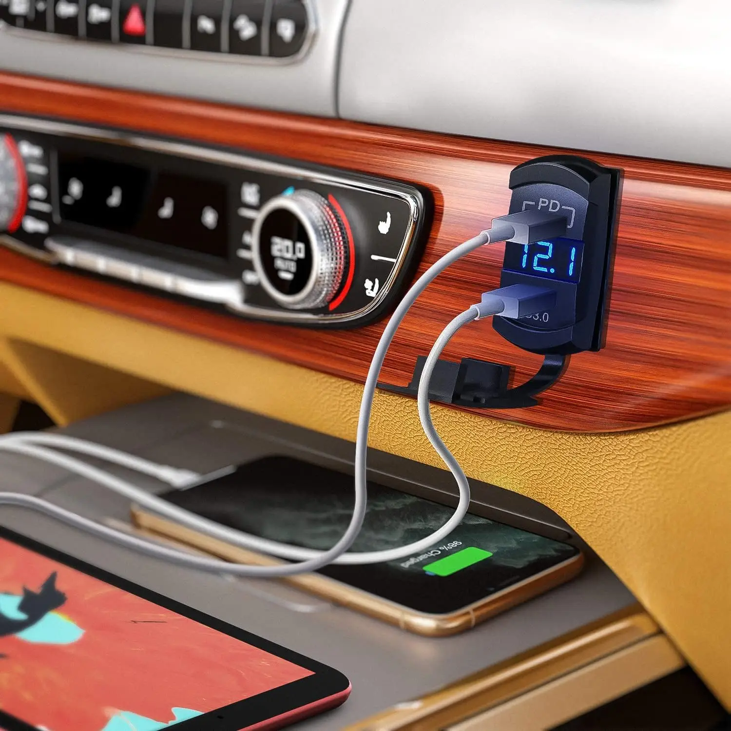 Rocker switch type usb charger pd type USB charger blue rocker style Charger with voltmeter in rocker  for auto car marine boat