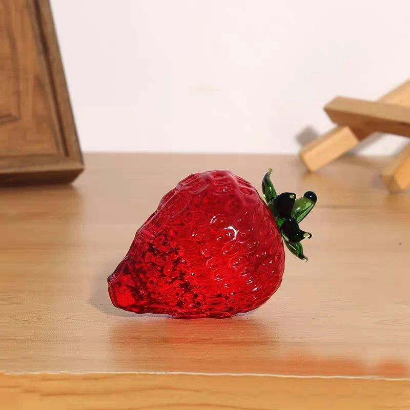 Adorable Crystal Strawberry Figurines Glass Fruit Ornament Home Kitchen Bedroom Decor Gift