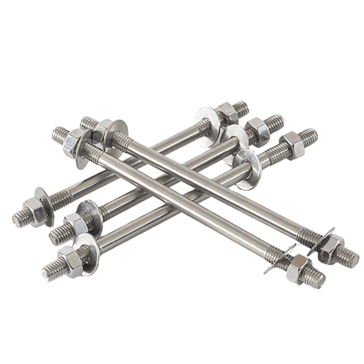 304 stainless steel wall threading screw and nut set extended double head bolt threaded rod nut and screw M6M8M16