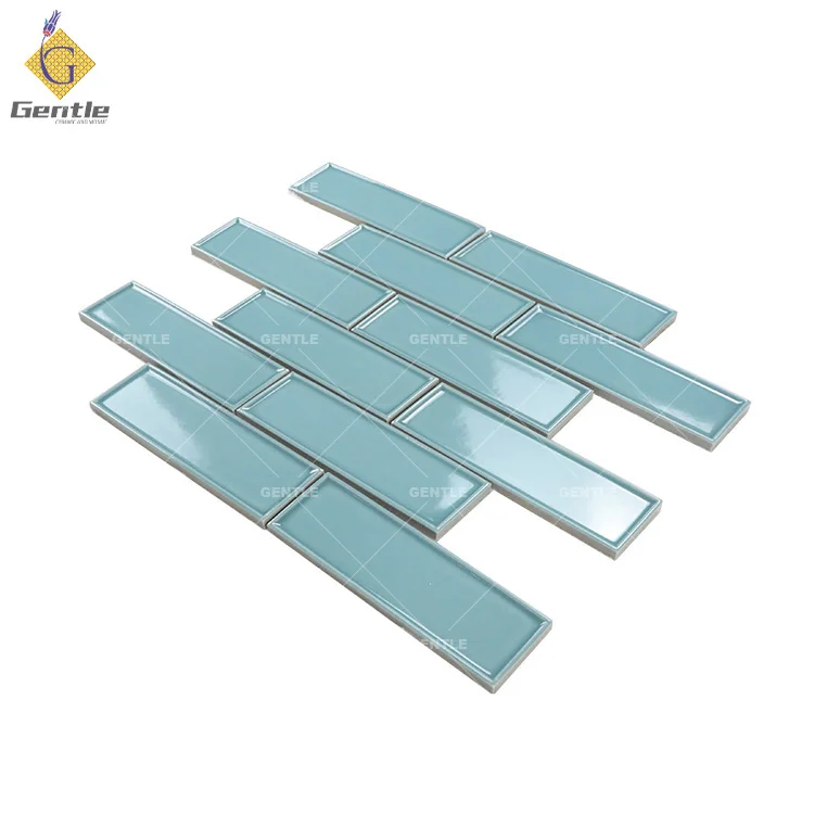 New Style Foshan Factory Mould Surface Long square Shape peacock blue Glazed Porcelain Tiles Mosaic Green For Wall Backsplash