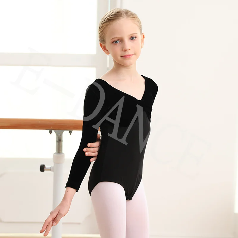 A8007 Hot Sale  Long Sleeve Velvet Custom Leotards Gymnastics Girls Ballet Costume