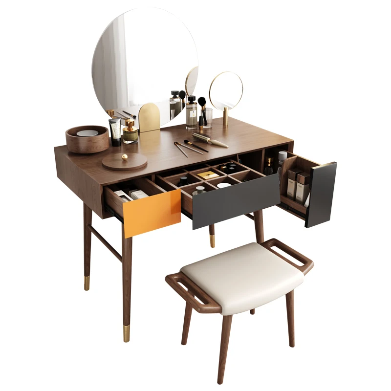Makeup desk Modern LED Light mirror Luxury vanity Wooden Storage cabinet dressing Table Set Bedroom Furniture Dressers