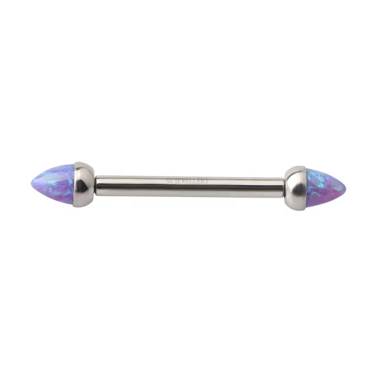 Hot Selling 316L Surgical Steel Internally Threaded Bezel Set Spike Opal Nipple Barbell Jewelry