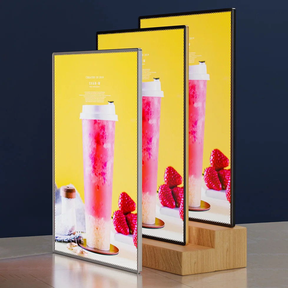 Ultra-Thin LED Light Box Glass Front Panel A4 Rectangle Size for Restaurant Menu Board Advertising