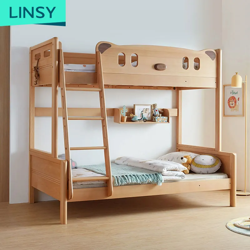 Linsy American House Bunk Bed Queen Size children Bedroom Furniture Bed Set Ls165A8