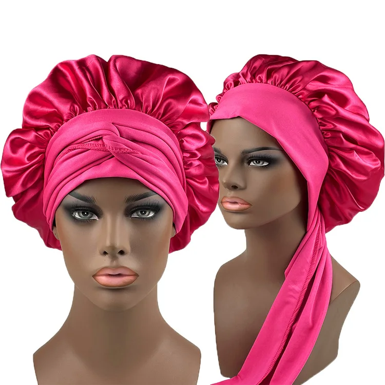 Spot LOGO custom home hair bonnets and satin hair wraps care fashion hot super elastic color ding long hair bonnet