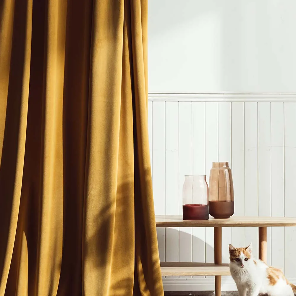 Fancy Velvet Curtains Luxury European Elegant Blackout Window Curtains for the Living Room Bedroom W52 by L96 inches