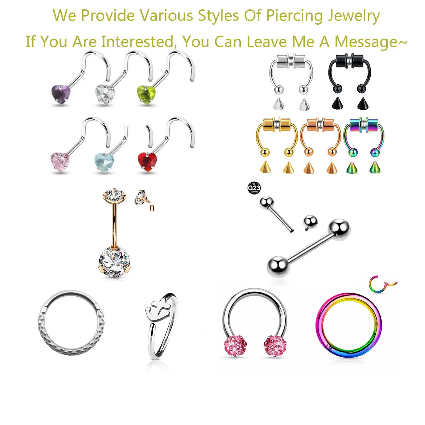 Оптовая продажа Магнитная для пирсинга носа кольца обруч подковы магнитные кольца для пирсинга перегородки носа кольца из хирургической нержавеющей стали кольцо для носа