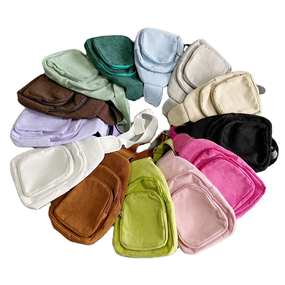 2024 New YCH Wholesale Custom Ladies Mini Solid Color Cute Crossbody Bag Travel Outdoor Chest Purse Stripe Corduroy Sling Bag