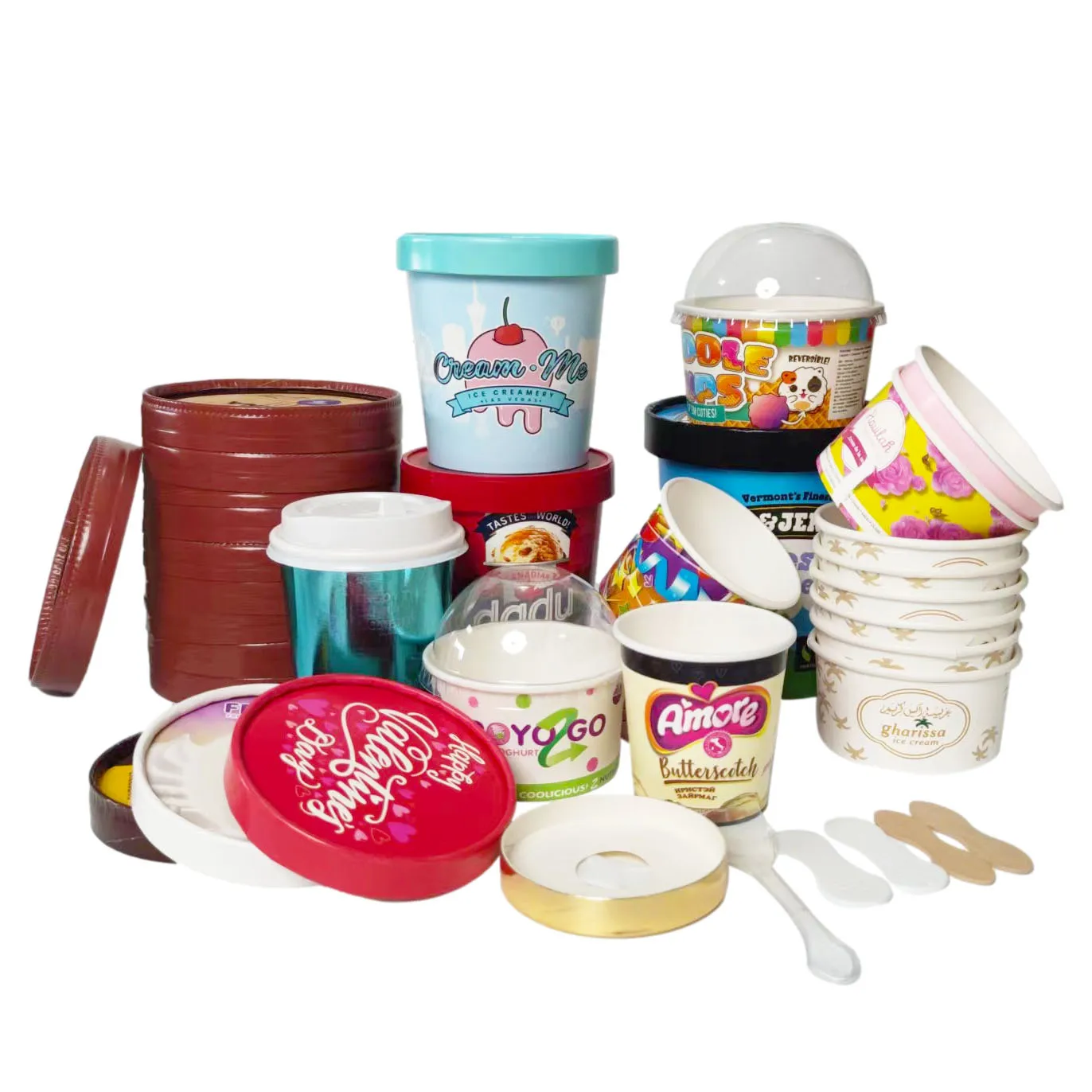 4oz 8oz 16oz Custom ice cream packaging containers suppliers with Logo Lids And Spoon