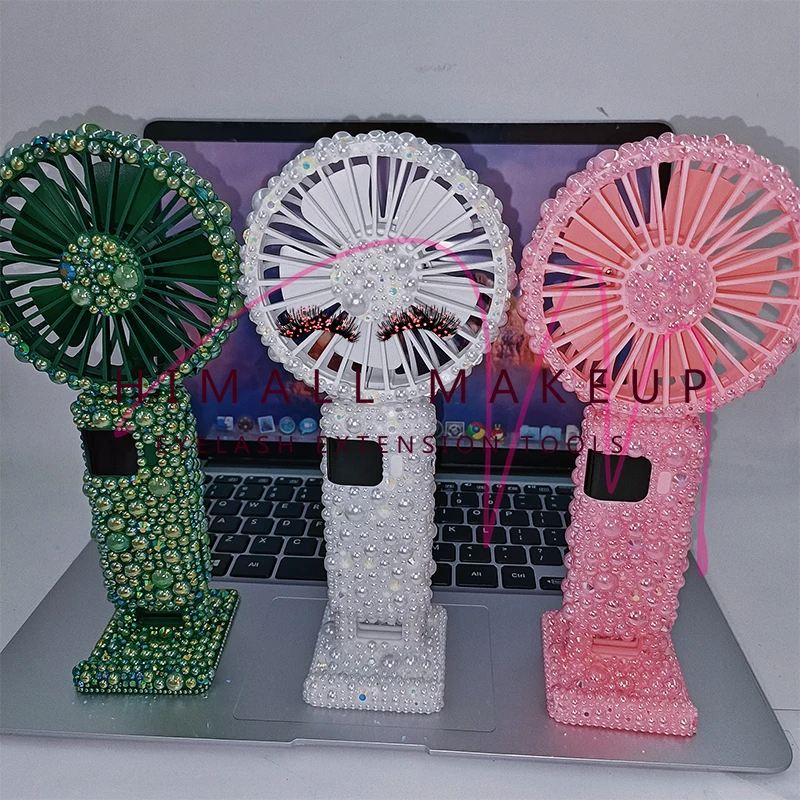 luxury eyelash extension tool accessories mini portable bling diamond bladeless fan usb rechargeable fan lash extension dryer