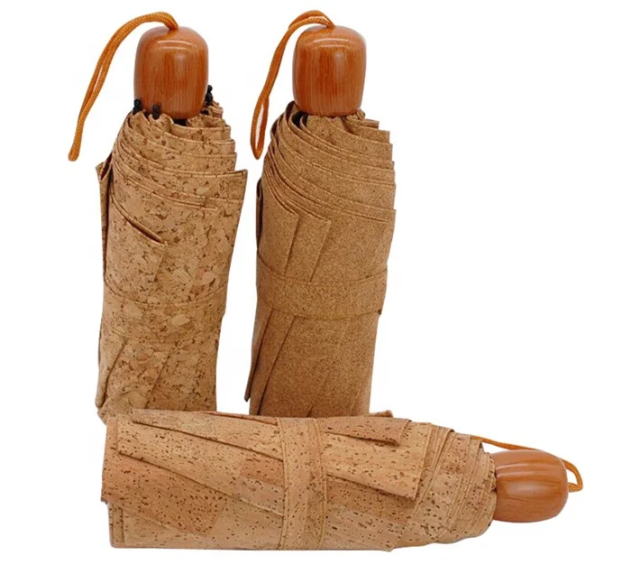 
Wholesale Parasol and Rain Folding Natural Cork Fabric Umbrella for Women and Man 