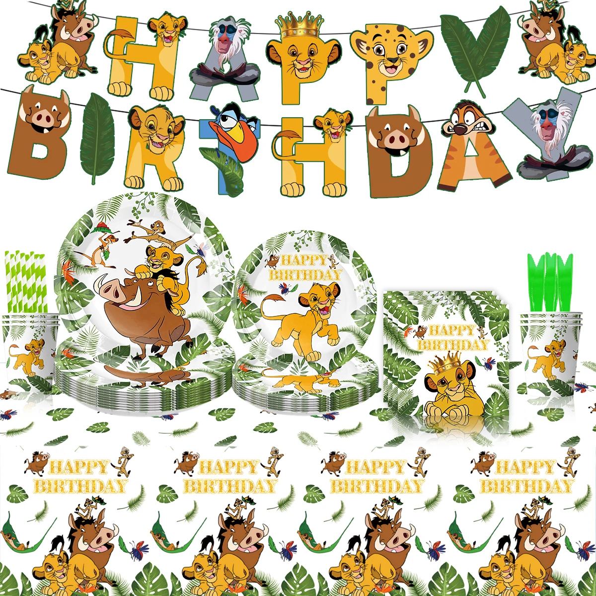 New Cartoon Theme Birthday Party Decoration Fantasy Adventure Lion King Baby Boy or Baby Girl Birthday Party Supplies Simba