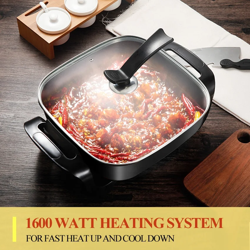 5 л квадратная электрическая сковорода обжигающий гриль легко Очищаемый антипригарный Электрический поддон высокой емкости 12-дюймовый паровой