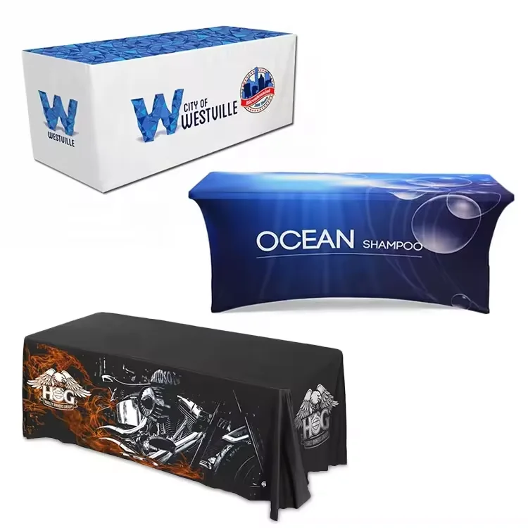 Custom Logo Spandex Table Cover 4ft 6ft 8ft Stretch Table Cloth Hotel Banquet Exhibition Decor Tablecloth