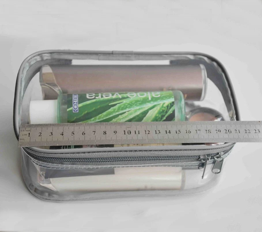 grey double zip transparent beauty cosmetic bag packaging pvc bag