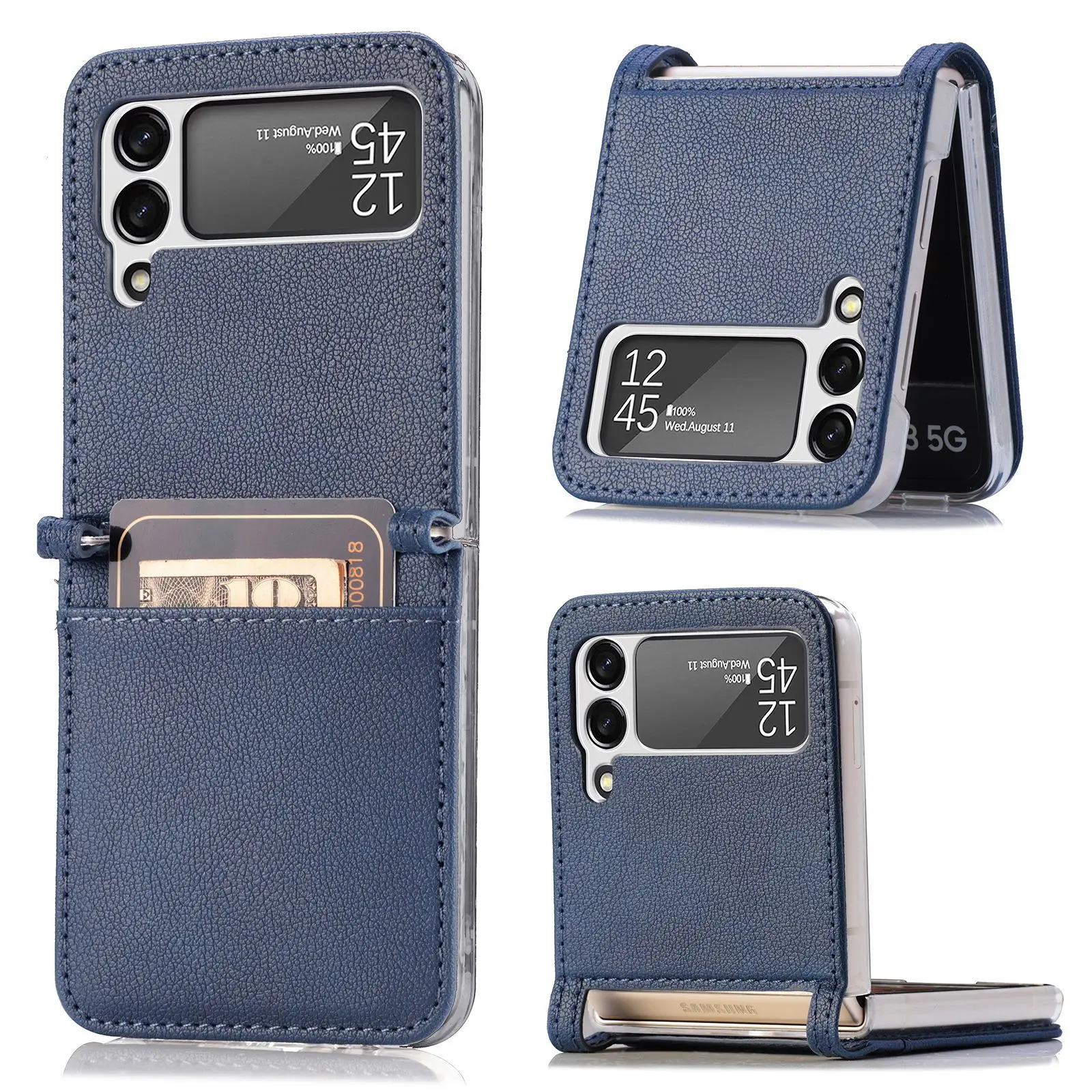 2 In 1 Card Holder Slot PU Leather Phone Case For Samsung Galaxy Z Flip 4 3 Case Shockproof Foldable Cellphone Protective Cover