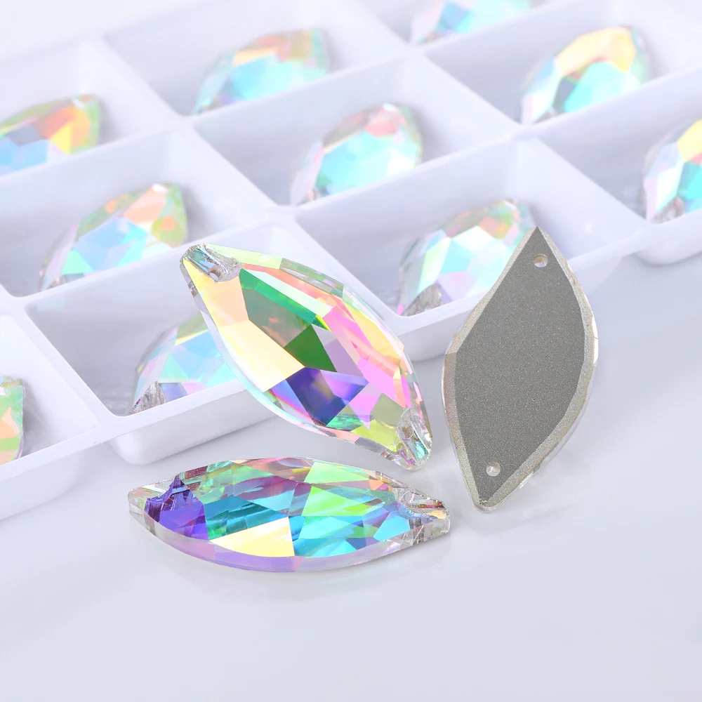 3254 QIYI Innovative Design Top Quality Grade AAAAAA Durable Clear Hard Pure Glass Flat Back Latest Fashion Sew-on Stone