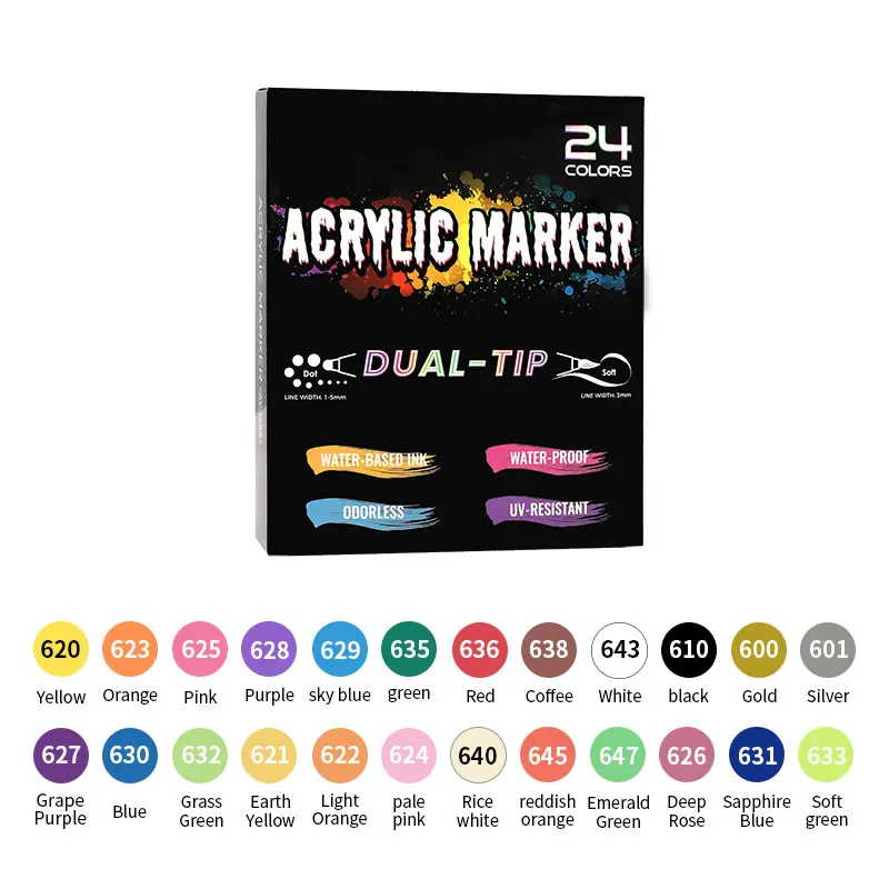 New Product 2024 Double Headed Acrylic Marker Pen Permanent Colored Marcadores De Acrilico Art Markers