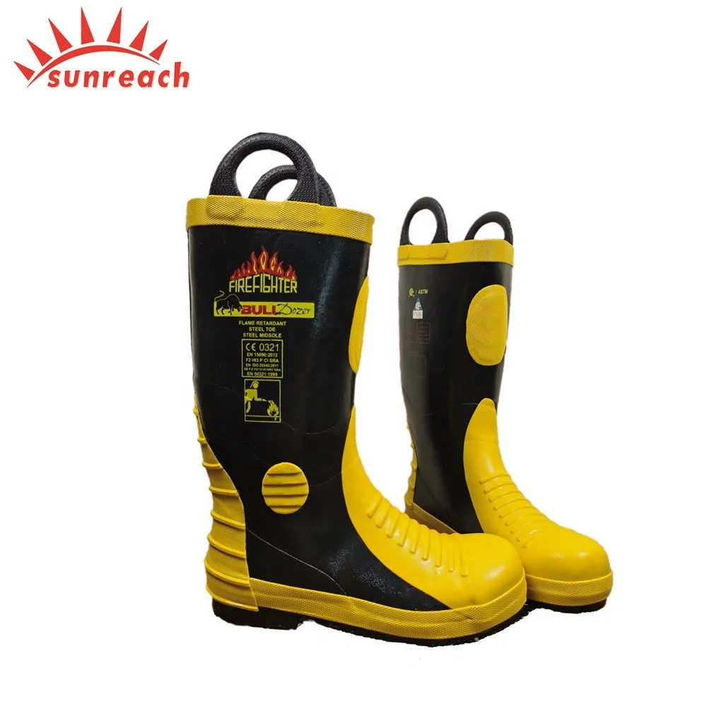 CE Approved Fire Fighter EN20345 Steel Sole Toe Rubber Safety Fire Fighting Boots for Fireman