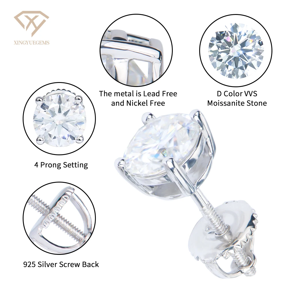 Custom designer jewelry women sterling silver 925 multicolor screw back blue green pink gra vvs diamond moissanite stud earrings