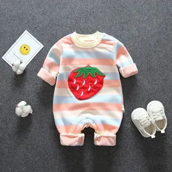 Spring and autumn baby clothes long-sleeved one-piece cartoon plus velvet baby boy cute romper