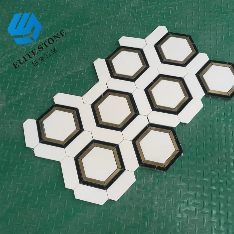Nero marquina marble aristone marble black and white hexagon marble mosaic tile
