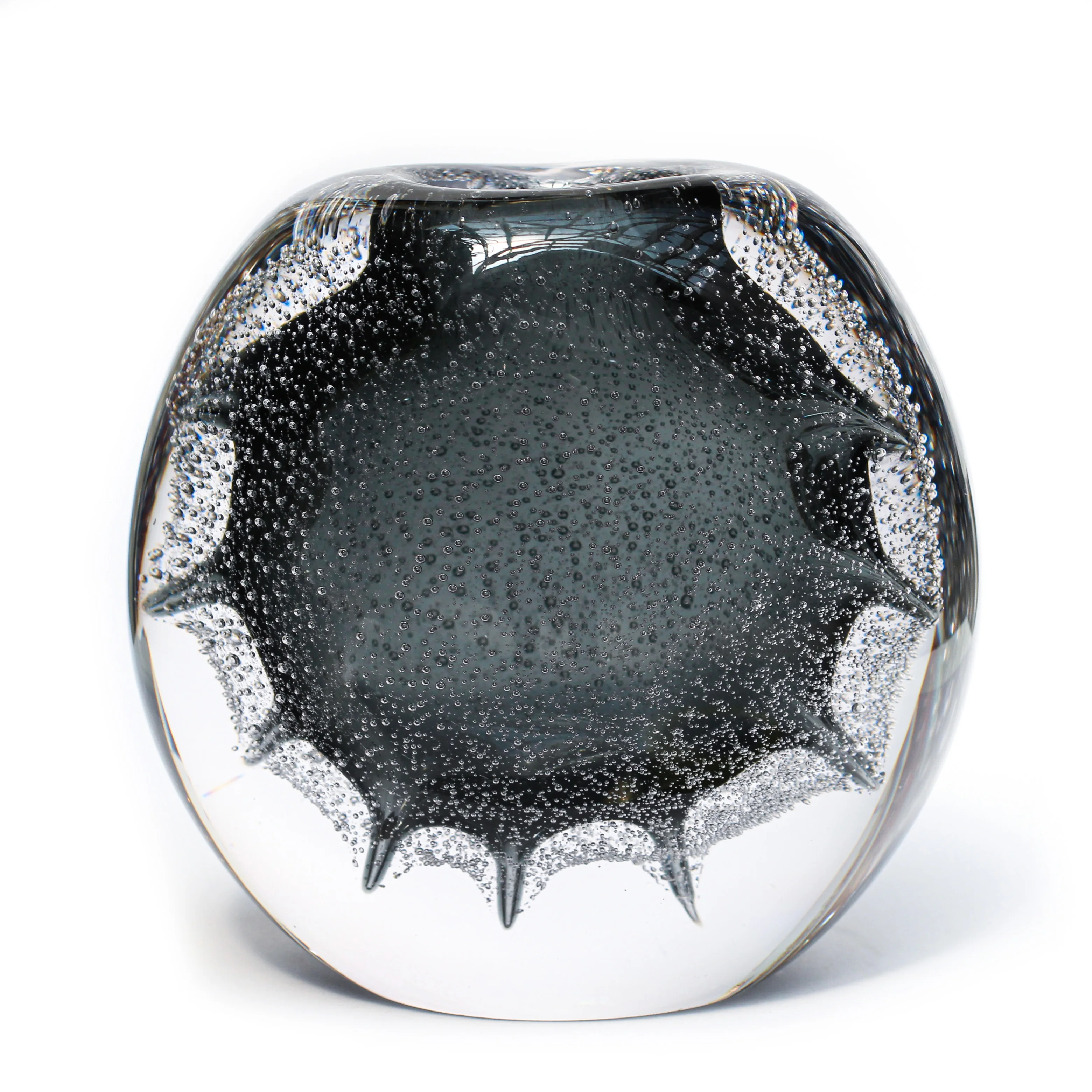 Bixuan Handmade Mouthblown Art Glass Vase Smoke Solid Color Shining Star Bubble Design Table Decor Centerpieces Glass Vase, 14cm