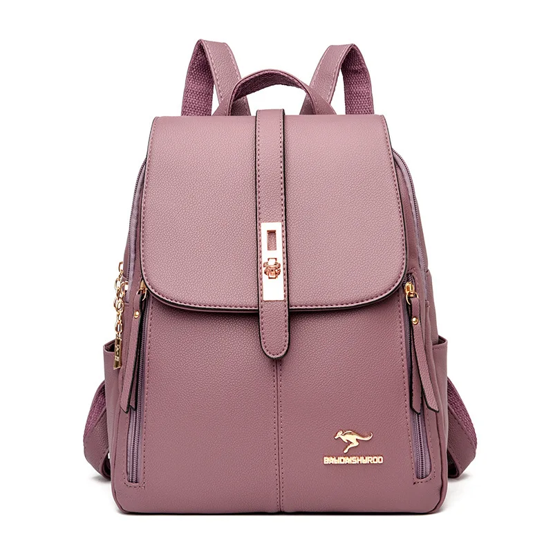 New Ladies Large Capacity Backpack Soft Leather Ladies Korean Fashion Simple School Bag Women Backpack