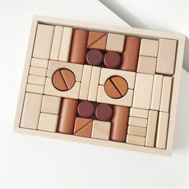 
2020 High quality natural beech wooden blocks sets toy educational construction building blocks for kids 