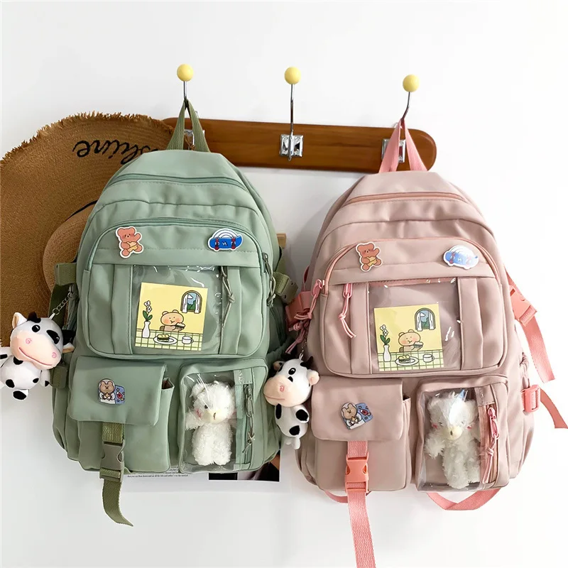 Cute Pendant Female Backpack High School Student Schoolbag Harajuku Style Backpack College Student Schoolbag Oxford Cloth Girls