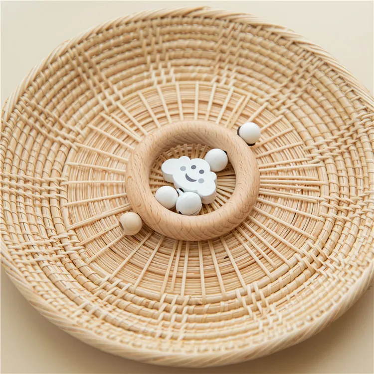 Wooden Ring Silicone Bead Baby Teeth Soothing Toy Rattle Teething Toy Wooden Rattle