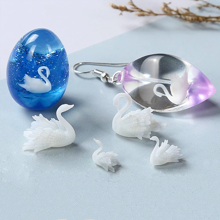 A42 3D cygnet hand DIY crystal drop glue mold accessories, 3D Swan fillings lake view Mini creative jewelry